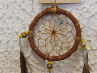 Attrape rêve Indien - turquoise et marron avec plumes véritables - Joli Attrape-Rêves